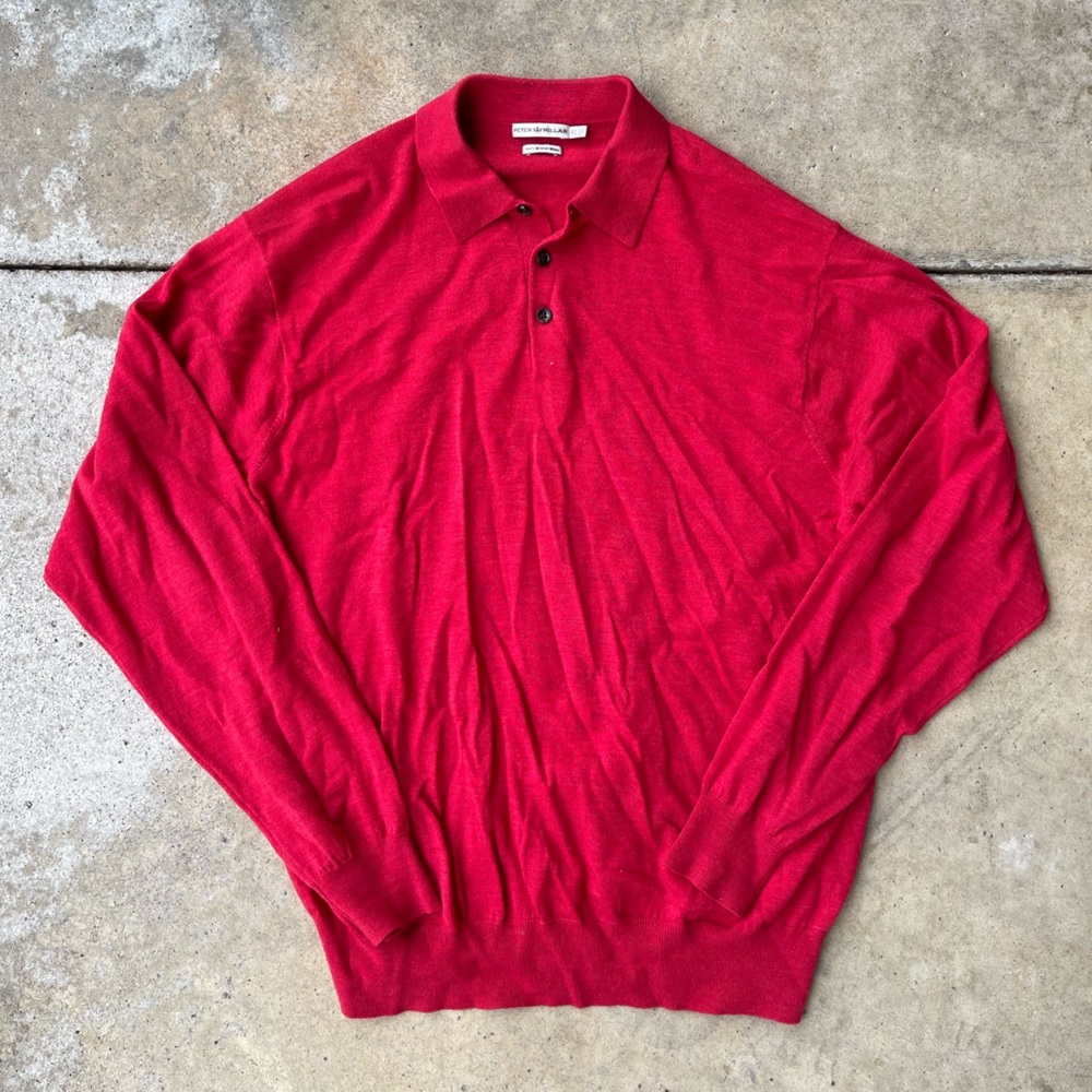 Peter Millar Sweater Mens XL Red 100% Merino Wool V Neck Pullover Golf Prep